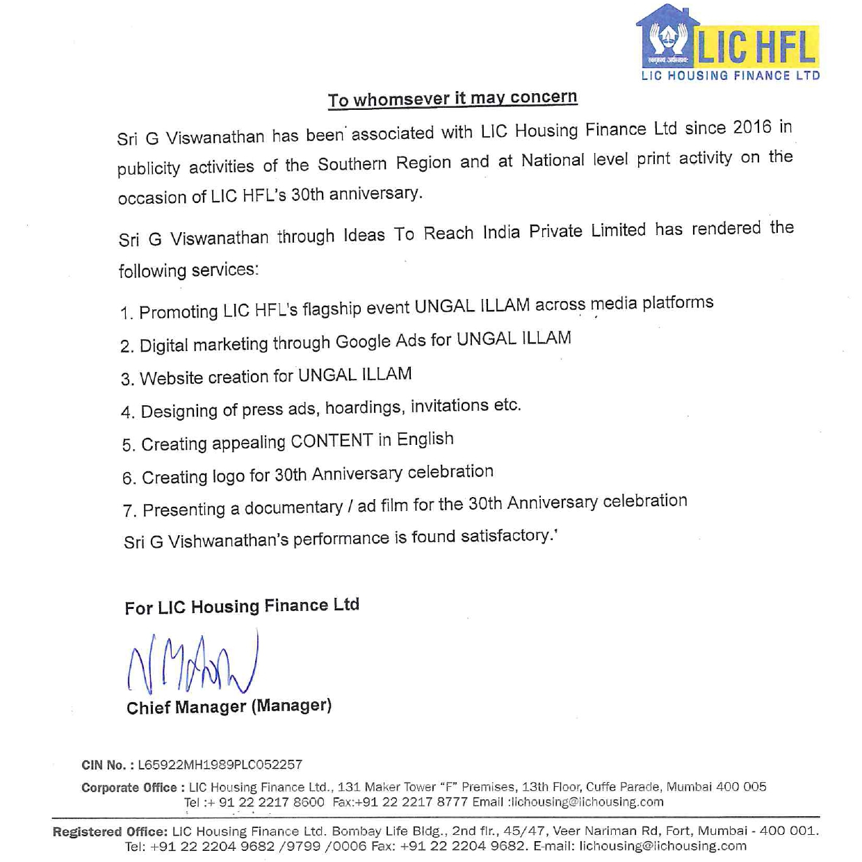 Infographic of Appreciation from lic hfl to ideas to reach digital marketing company chennai