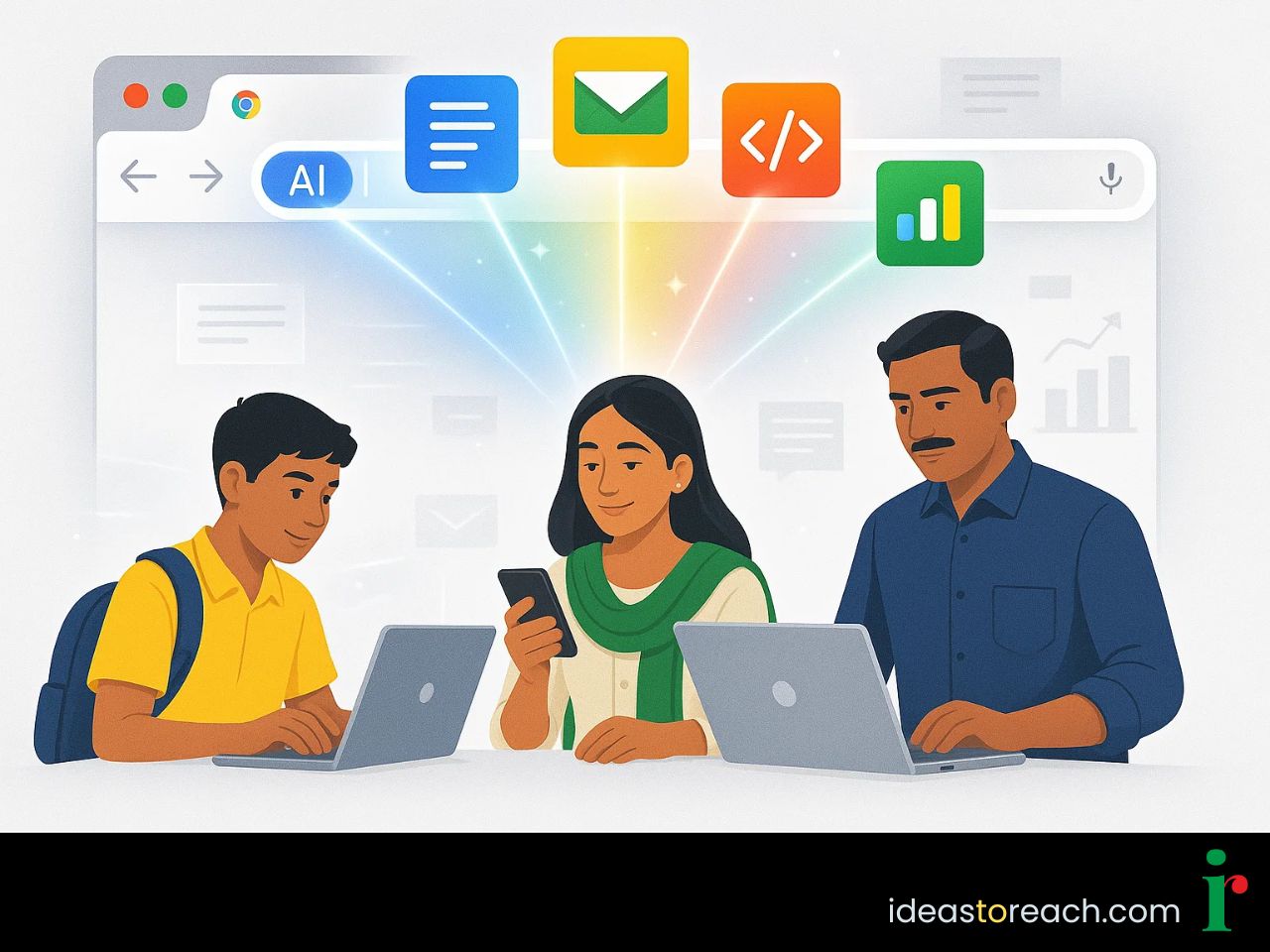 Futuristic Chrome AI mode cover with glowing Omnibox, holographic effects, and tagline: How to Use the New AI Mode in Chrome.