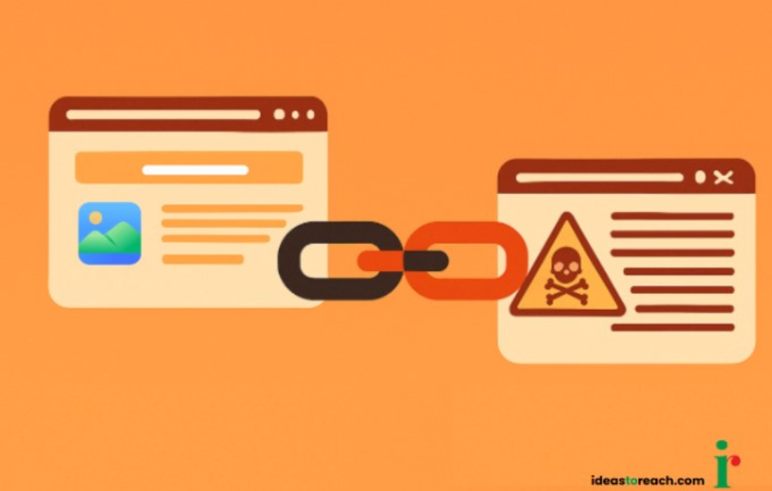 Illustration showing a clean website linked to a toxic backlink, representing Google Disavow Tool usage and toxic backlinks in 2025 SEO.