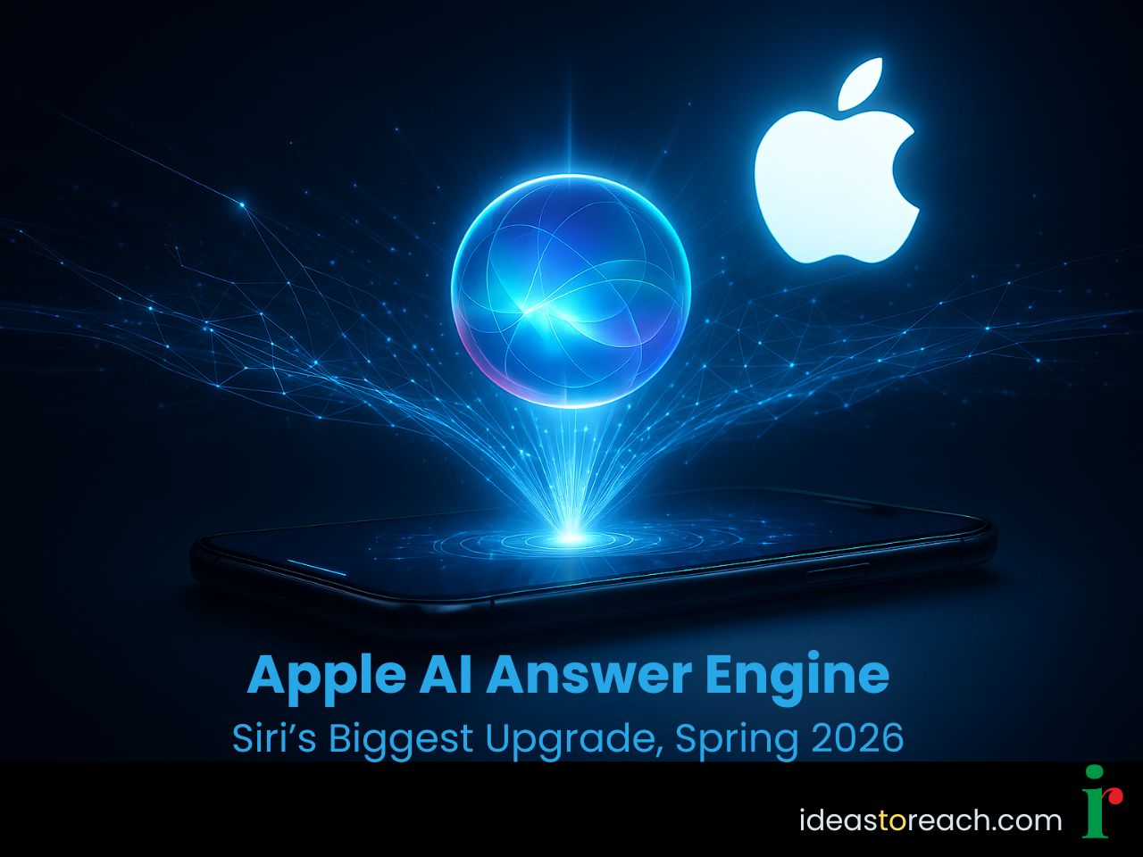 A digital graphic illustrating Apple’s AI Answer Engine for Siri 2026.