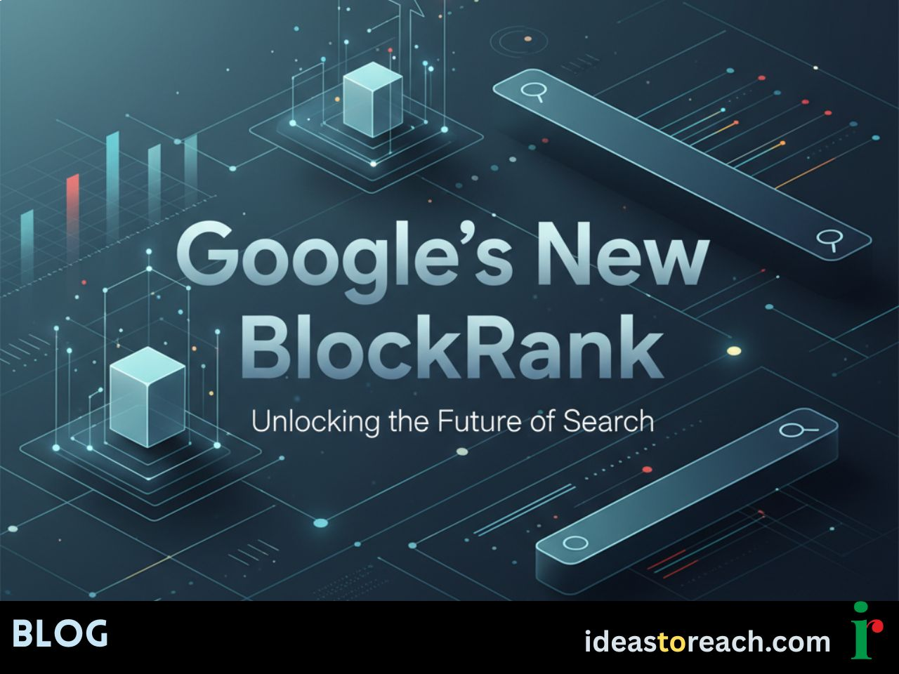 Visual representation of Google’s BlockRank algorithm with data blocks and search interface graphics.